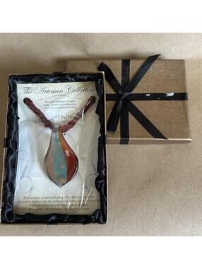 The Artesian Collection GLASS PENDANT HandBlown necklace + bonus SUEDE cord NIB